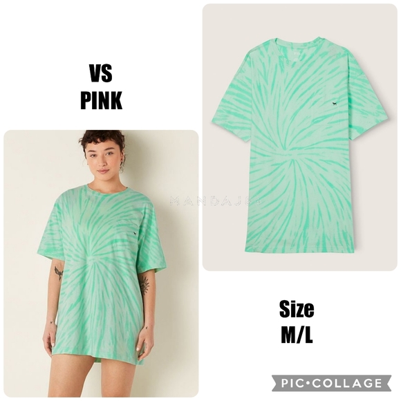 PINK Victoria's Secret Other - VS PINK Green Teal Ice Tie Dye Short Sleeve PJ Cotton Pajama Sleep Dress M/L NEW